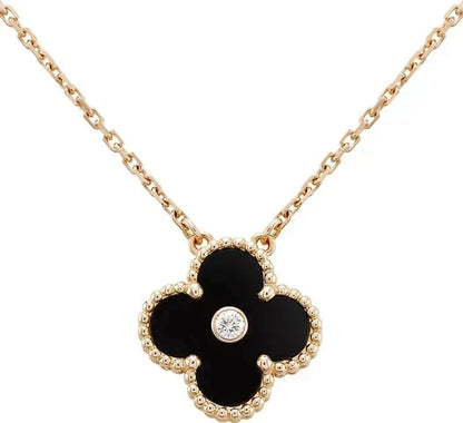 [⭐Shinejoy]CLOVER 15MM DIAMOND ONYX NECKLACE