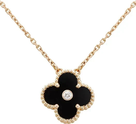 [⭐Shinejoy]CLOVER 15MM DIAMOND ONYX NECKLACE