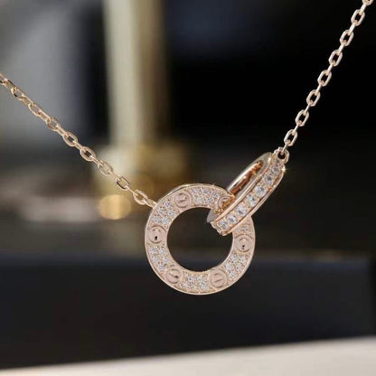 [⭐Shinejoy]LOVE 7.6MM NECKLACE ROSE GOLD AND SILVER  FULL DIAMOND