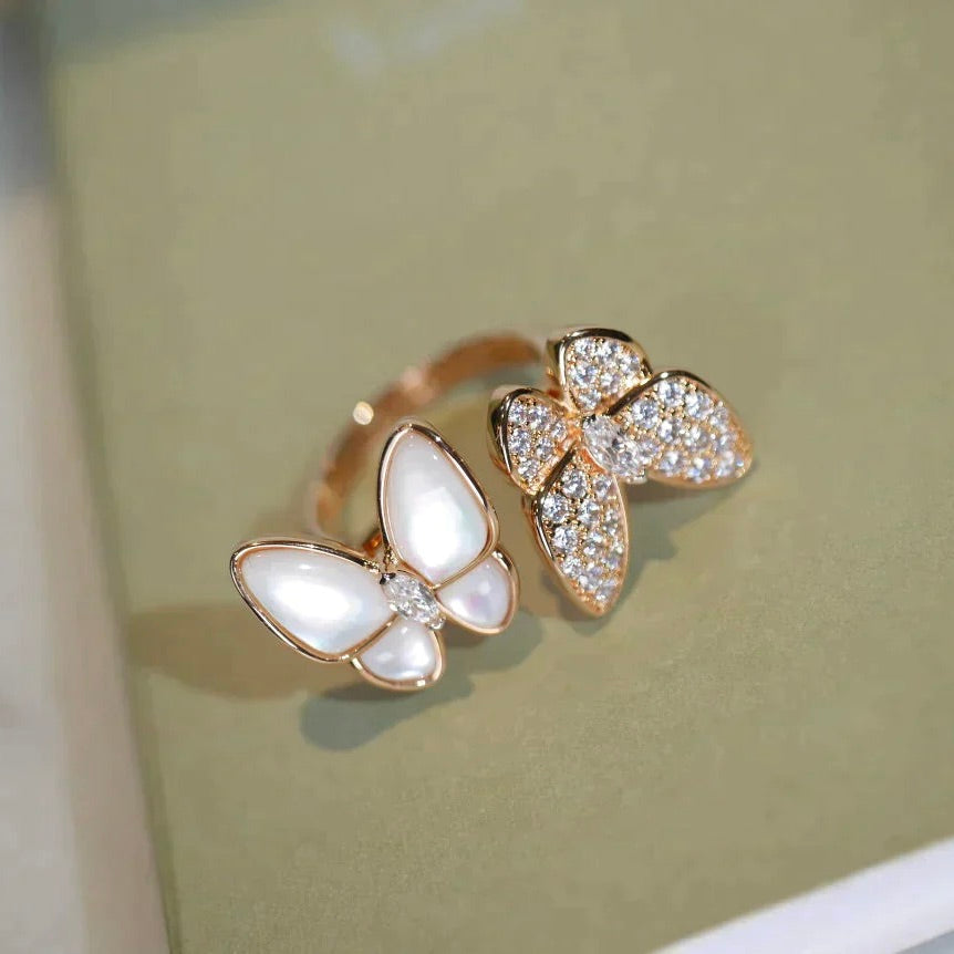 [⭐Shinejoy]TWIN BUTTERFLY DIAMOND MOP RING