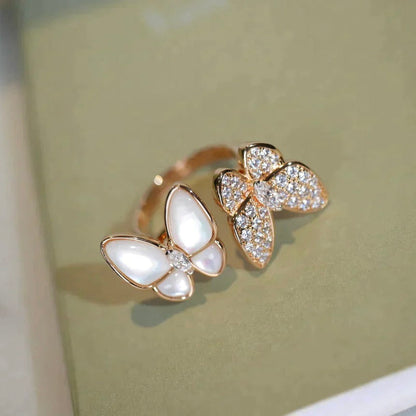 [⭐Shinejoy]TWIN BUTTERFLY DIAMOND MOP RING