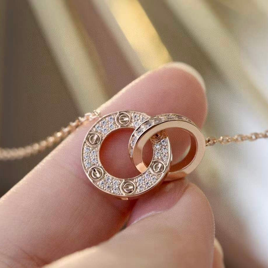 [⭐Shinejoy]LOVE 7.6MM NECKLACE ROSE GOLD AND SILVER  FULL DIAMOND
