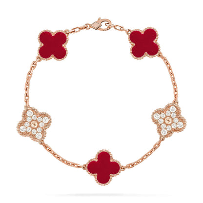 [⭐Shinejoy] CLOVER 5 MOTIF RED CORNELIAN BRACELET COLLECTION