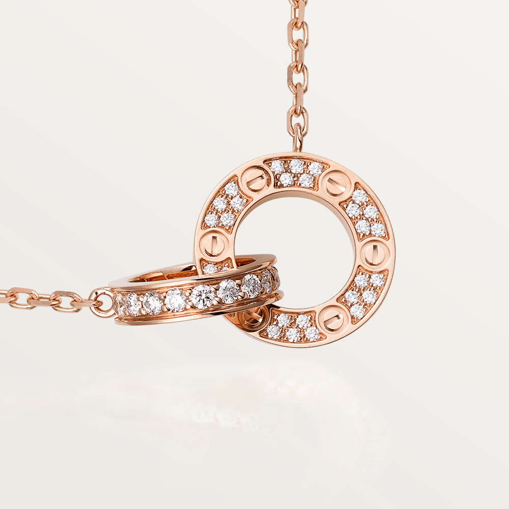 [⭐Shinejoy]LOVE 7.6MM NECKLACE ROSE GOLD AND SILVER  FULL DIAMOND