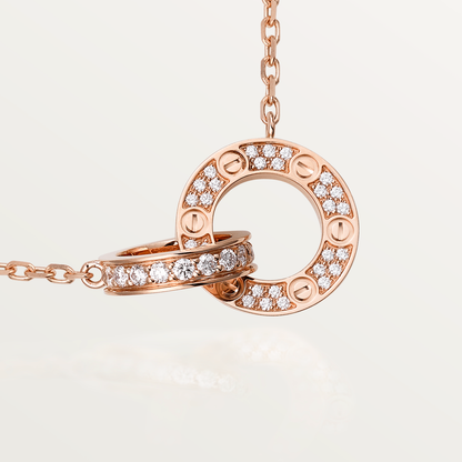 [⭐Shinejoy]LOVE 7.6MM NECKLACE ROSE GOLD AND SILVER  FULL DIAMOND