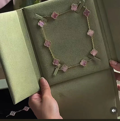 [⭐Shinejoy Jewellery] Pink Necklace with Ten Clover Designs