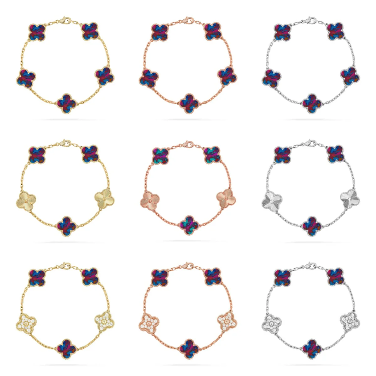 [⭐Shinejoy]CLOVER 5 MOTIF COLOR GEMSTONES BRACELET COLLECTION