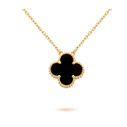 [⭐Shinejoy]CLOVER 15MM BLACK ONYX SINGLE FLOWER NECKLACE