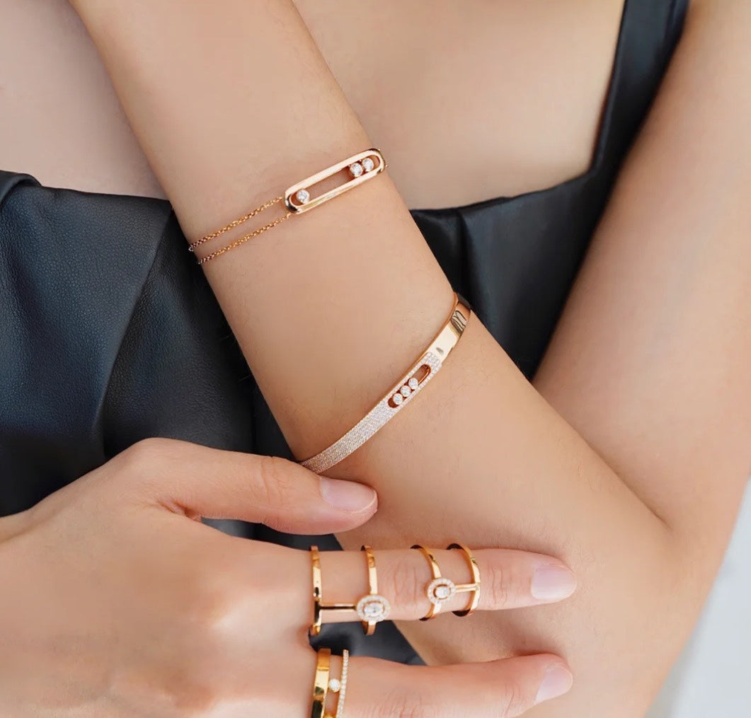 [⭐Shinejoy]Move Noa Rose Gold Pavé Diamond Bangle Bracelet