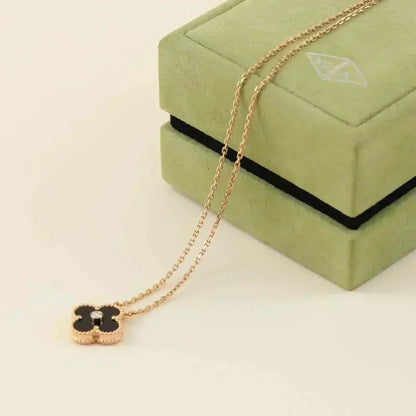 [⭐Shinejoy]CLOVER 15MM DIAMOND ONYX NECKLACE