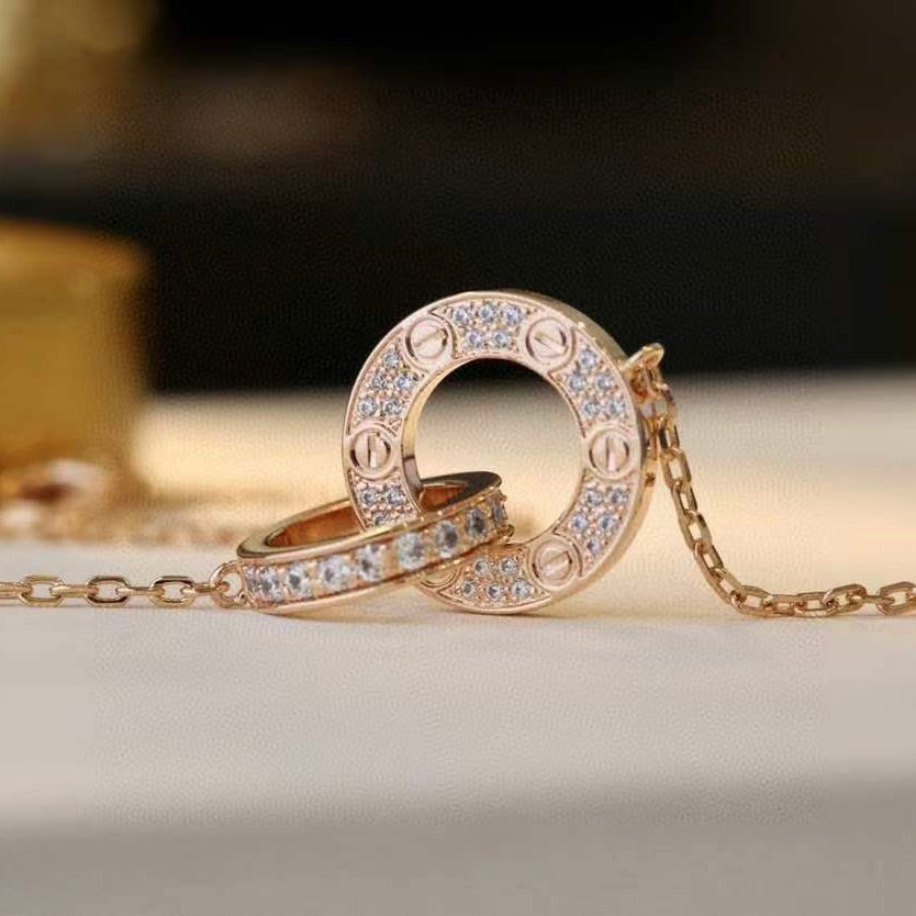[⭐Shinejoy]LOVE 7.6MM NECKLACE ROSE GOLD AND SILVER  FULL DIAMOND
