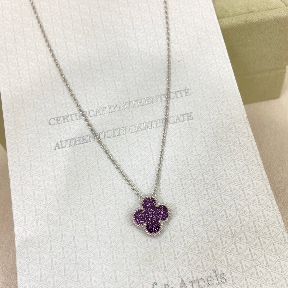 [⭐Shinejoy]NEW 15MM PURPLE SAND-GOLD FOUR-LEAF CLOVER NECKLACE