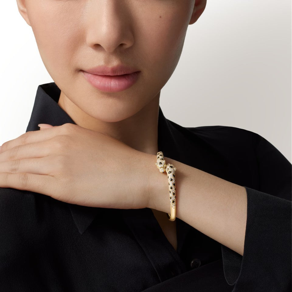 [⭐Shinejoy]PANTHERE DOUBLE HEADED HALF DIAMOND OPEN BRACELET