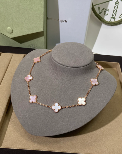 [⭐Shinejoy Jewellery] Pink Necklace with Ten Clover Designs