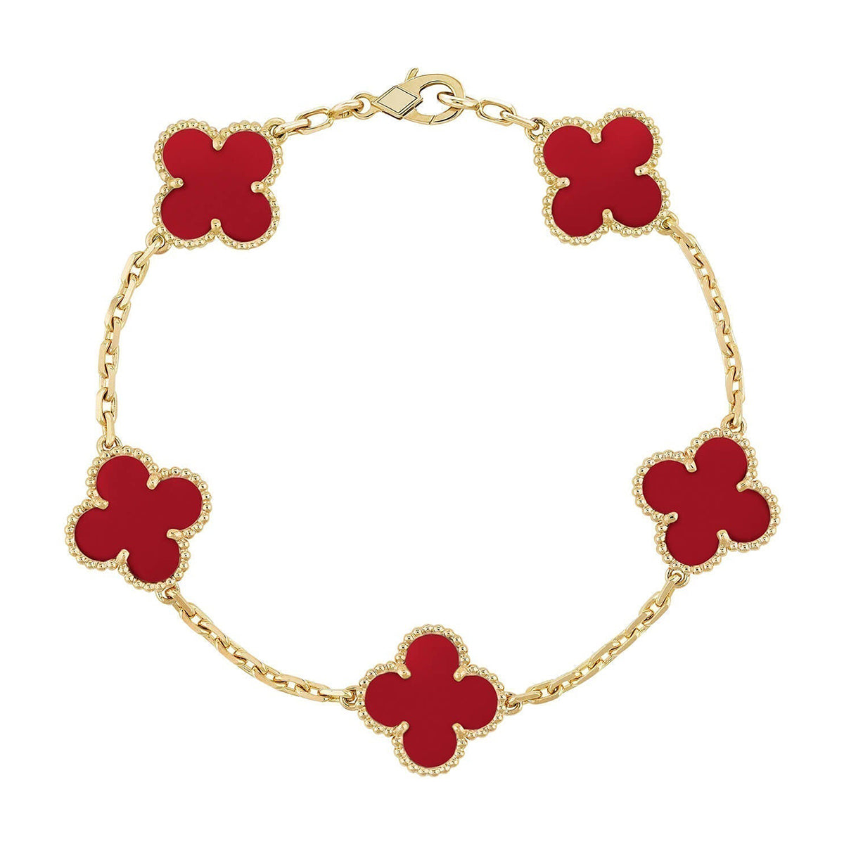 [⭐Shinejoy] CLOVER 5 MOTIF RED CORNELIAN BRACELET COLLECTION