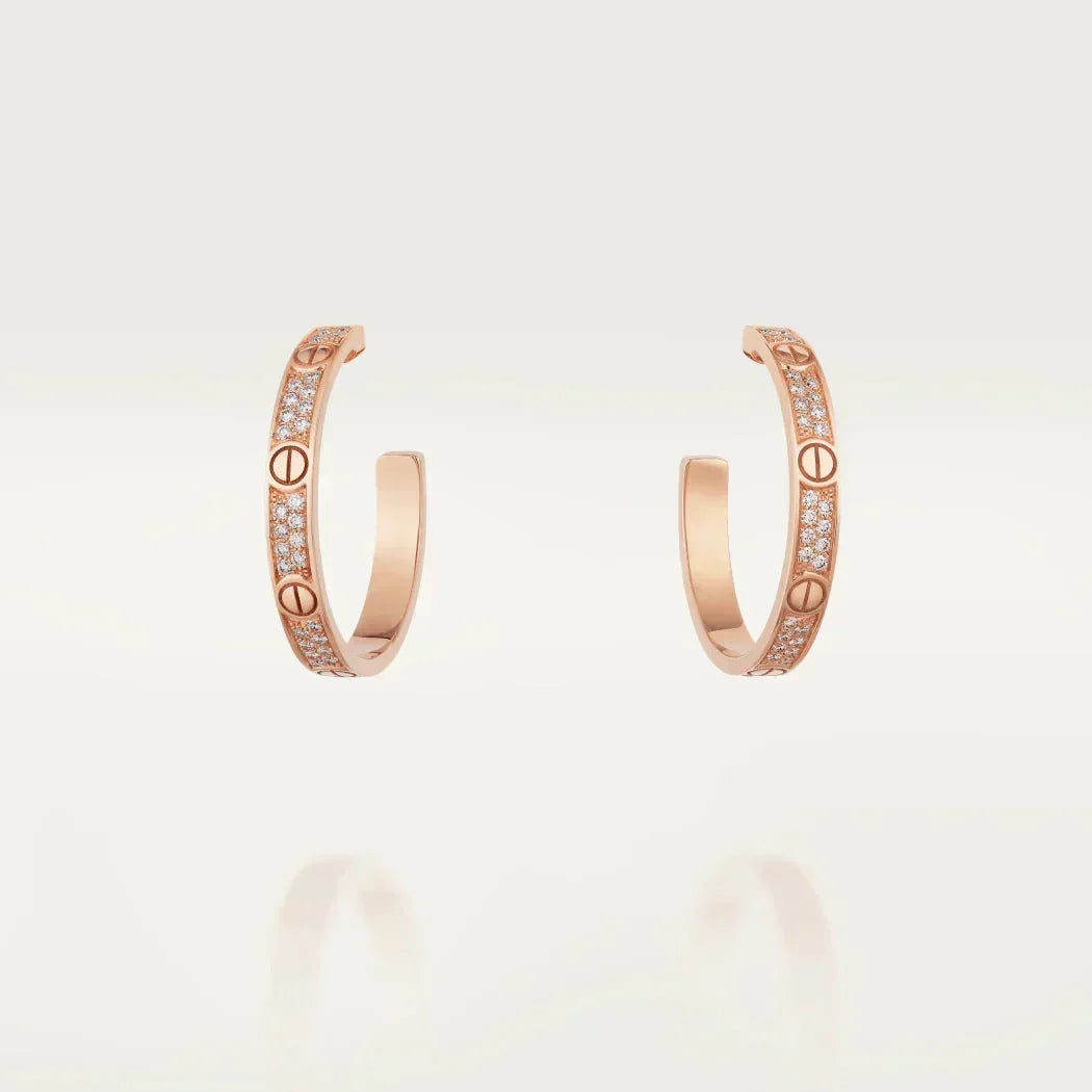 [⭐Shinejoy]LOVE DIAMOND PINK GOLD HOOP EARRINGS