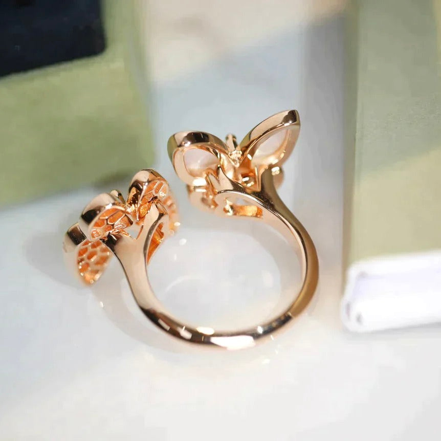 [⭐Shinejoy]TWIN BUTTERFLY DIAMOND MOP RING