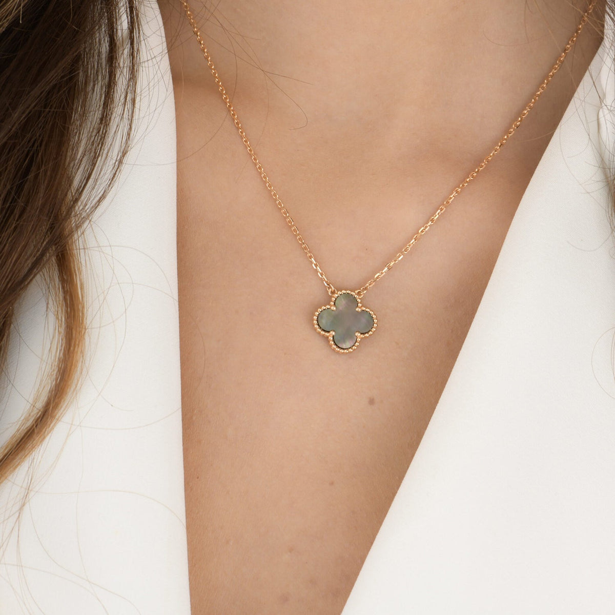 [⭐Shinejoy]CLOVER 15MM  GRAY MOTHER OF PEARL NECKLACE