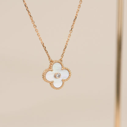 [⭐Shinejoy]CLOVER 15MM DIAMOND WHITE FRITILLARIA NECKLACE