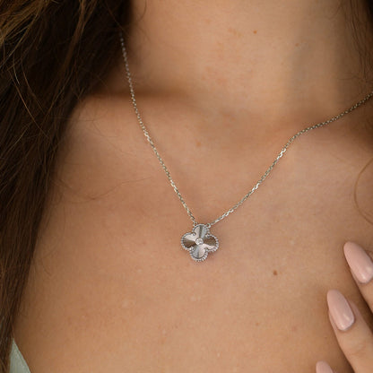 [⭐Shinejoy]CLOVER  15MM DIAMOND LASER NECKLACE SILVER