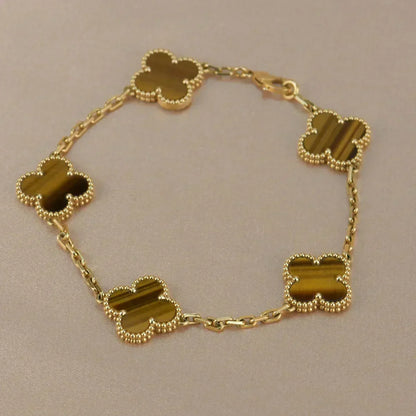 [⭐Shinejoy] CLOVER 5 MOTIFS TIGER EYE BRACELET COLLECTION