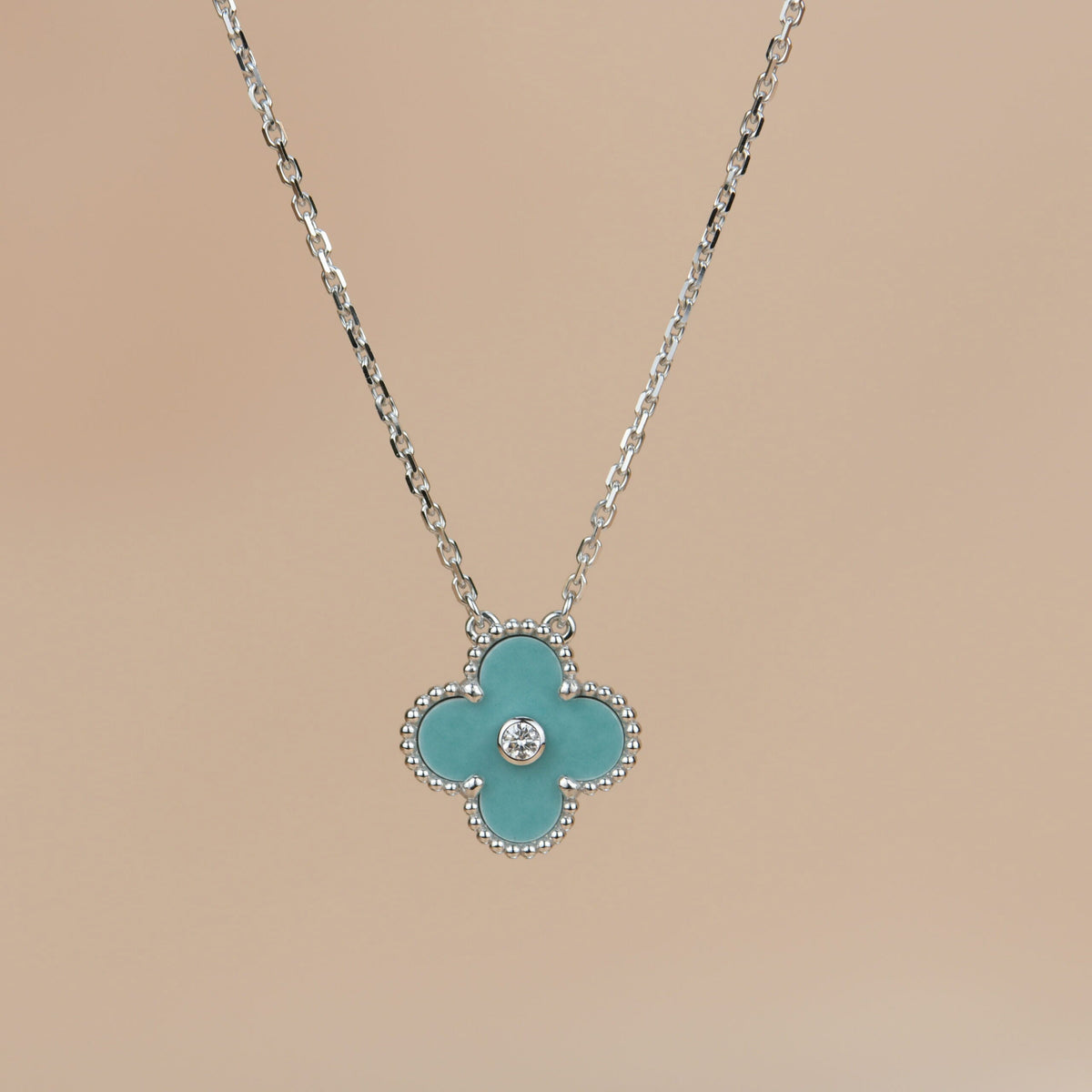 [⭐Shinejoy]CLOVER 15MM DIAMOND SVRES PORCELAIN  NECKLACE SILVER