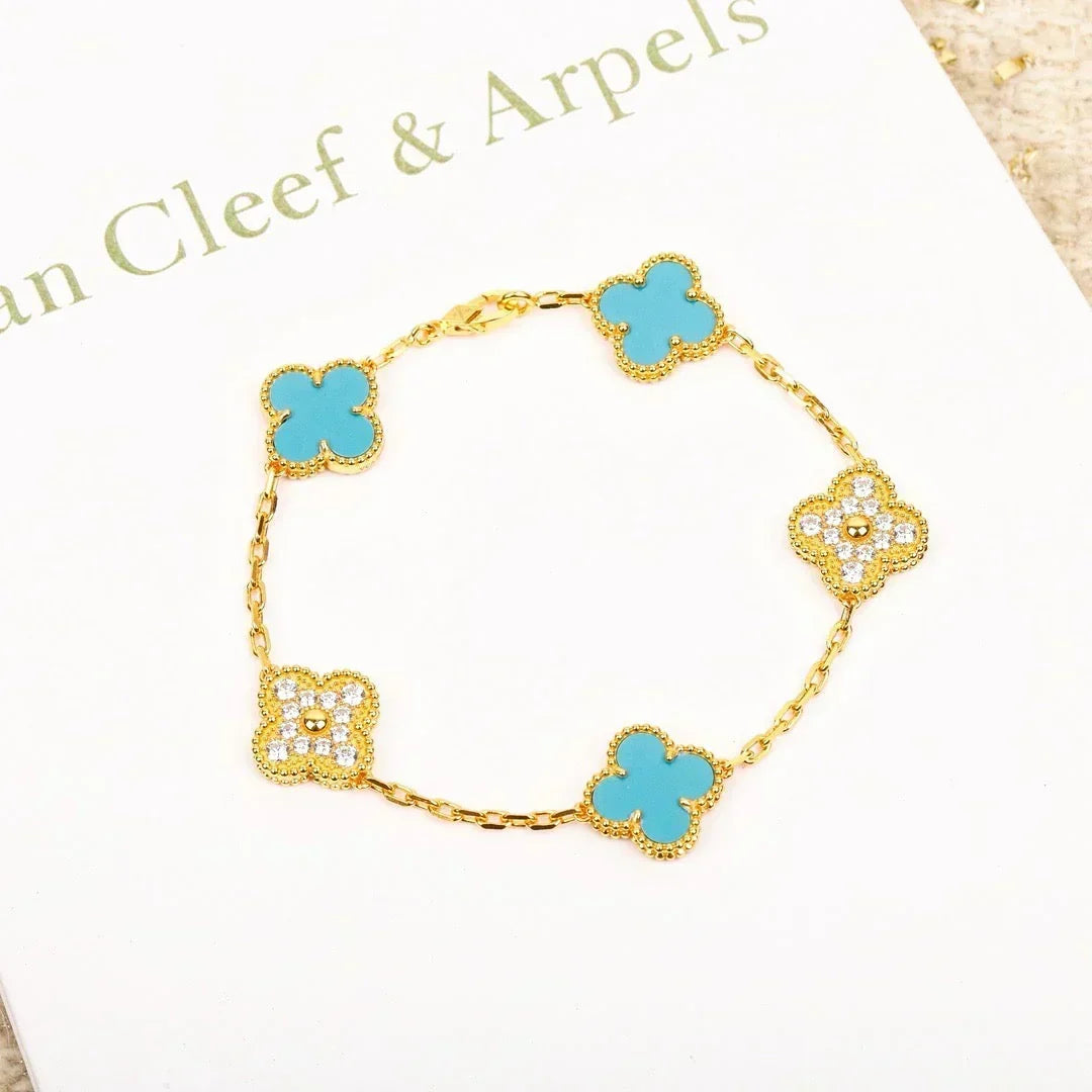 [⭐Shinejoy] CLOVER 5 MOTIF TURQUOISE BRACELET COLLECTION