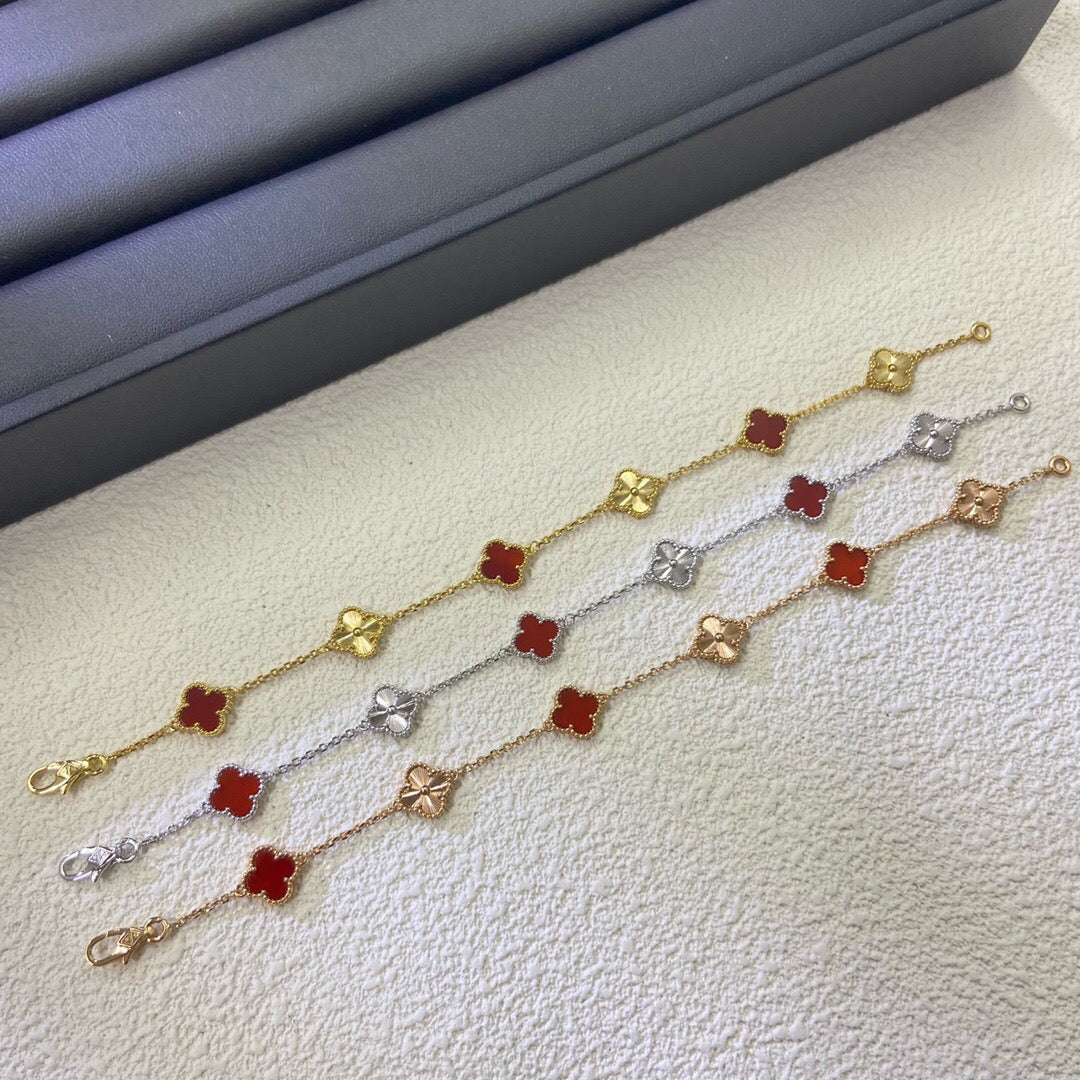 [⭐Shinejoy]CLOVER 6 MOTIF RED AGATE LASER BRACELET