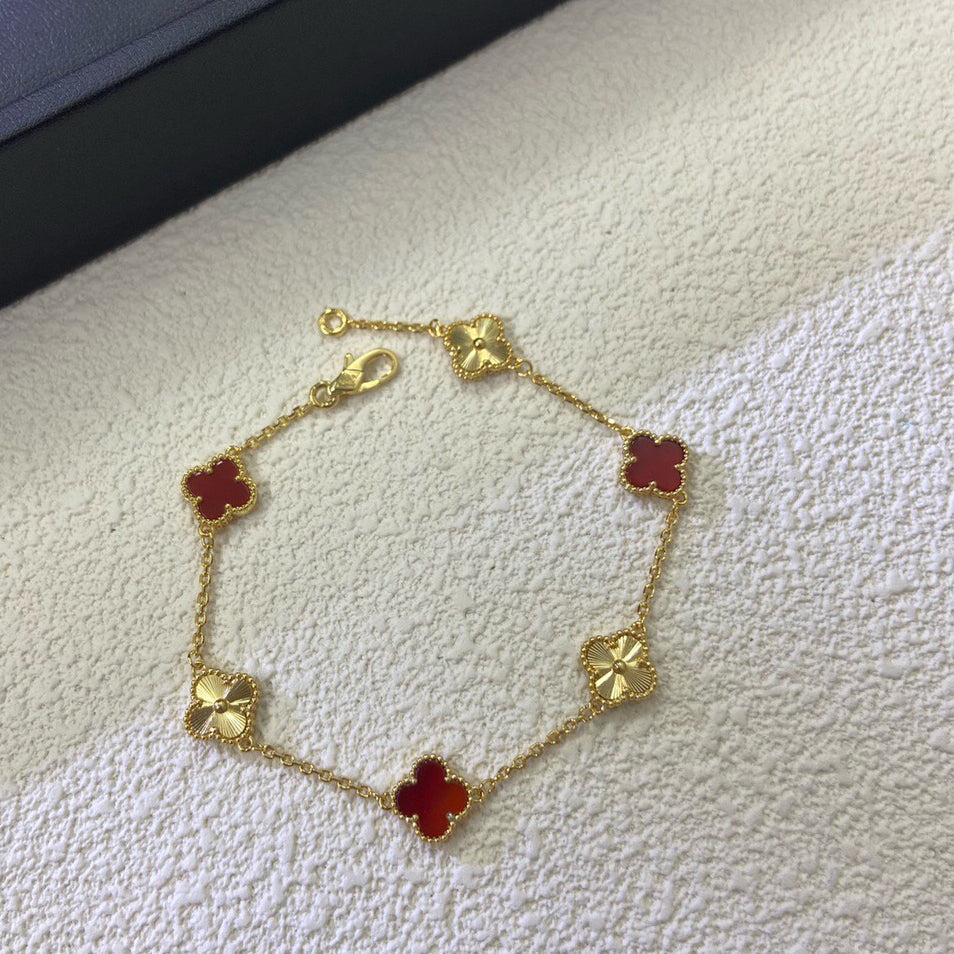 [⭐Shinejoy]CLOVER 6 MOTIF RED AGATE LASER BRACELET