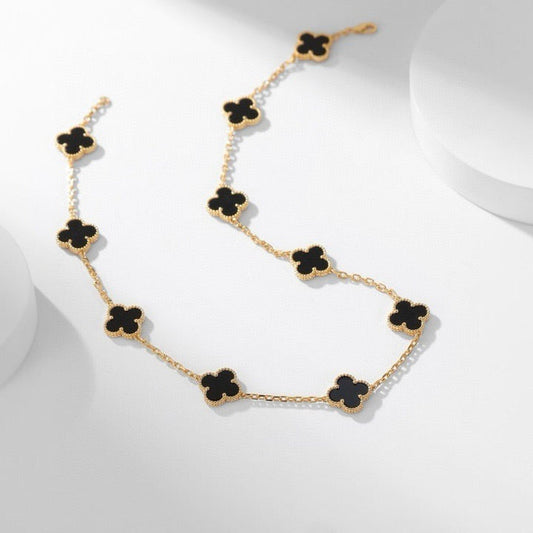 [⭐Shinejoy]CLOVER 10 MOTIFS ONYX NECKLACE
