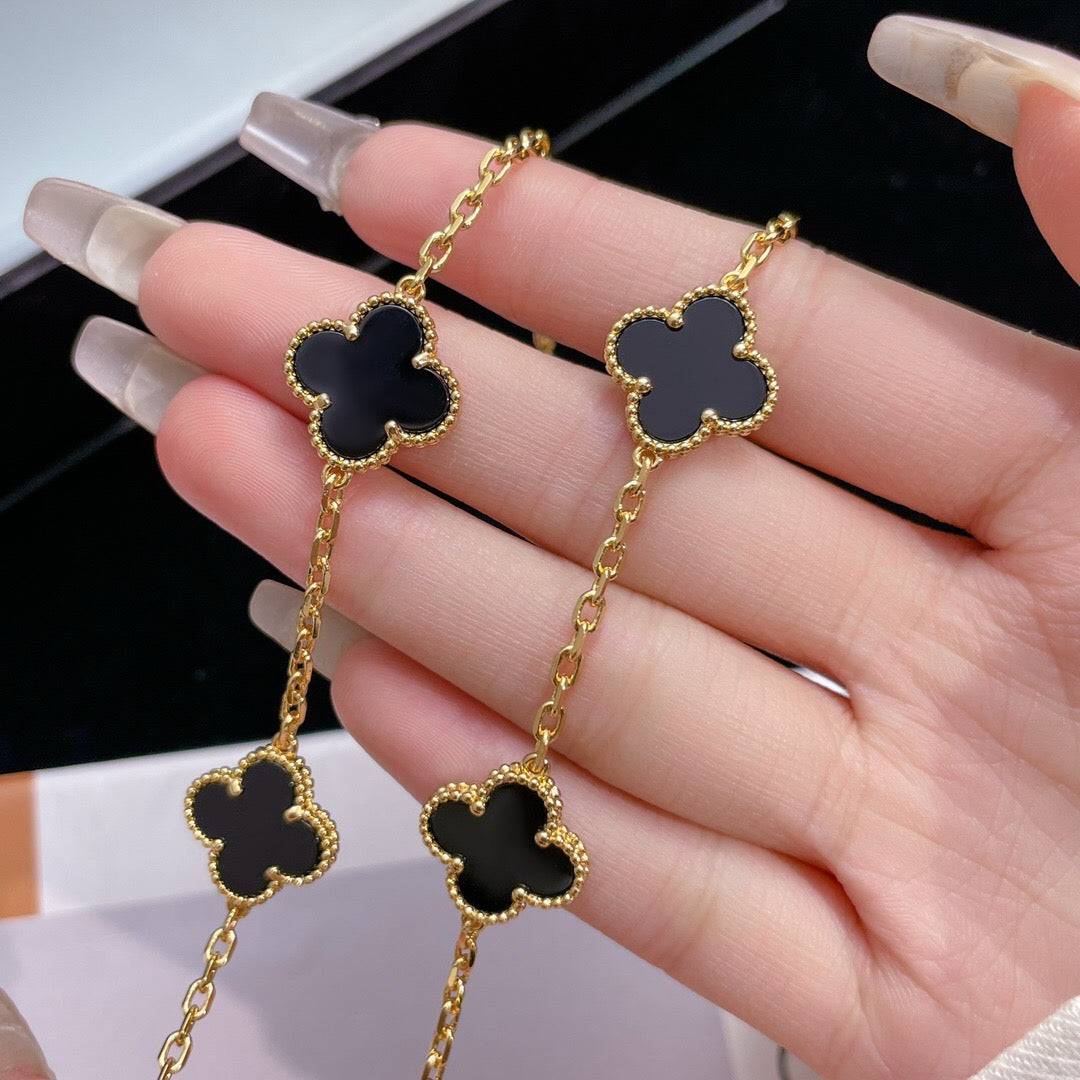 [⭐Shinejoy]CLOVER 10 MOTIFS ONYX NECKLACE