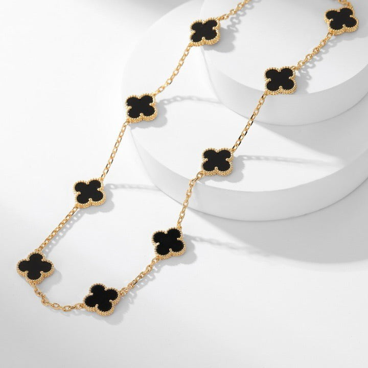 [⭐Shinejoy]CLOVER 10 MOTIFS ONYX NECKLACE
