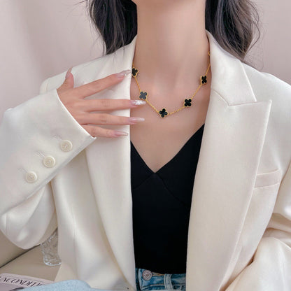 [⭐Shinejoy]CLOVER 10 MOTIFS ONYX NECKLACE