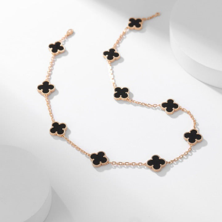 [⭐Shinejoy]CLOVER 10 MOTIFS ONYX NECKLACE