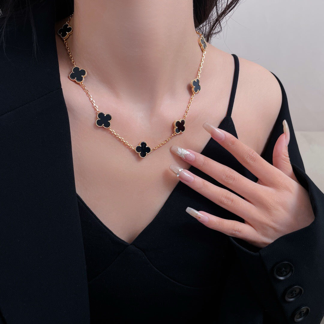 [⭐Shinejoy]CLOVER 10 MOTIFS ONYX NECKLACE