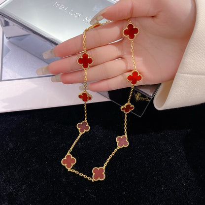 [⭐Shinejoy]CLOVER 10 MOTIFS CARNELIAN NECKLACE