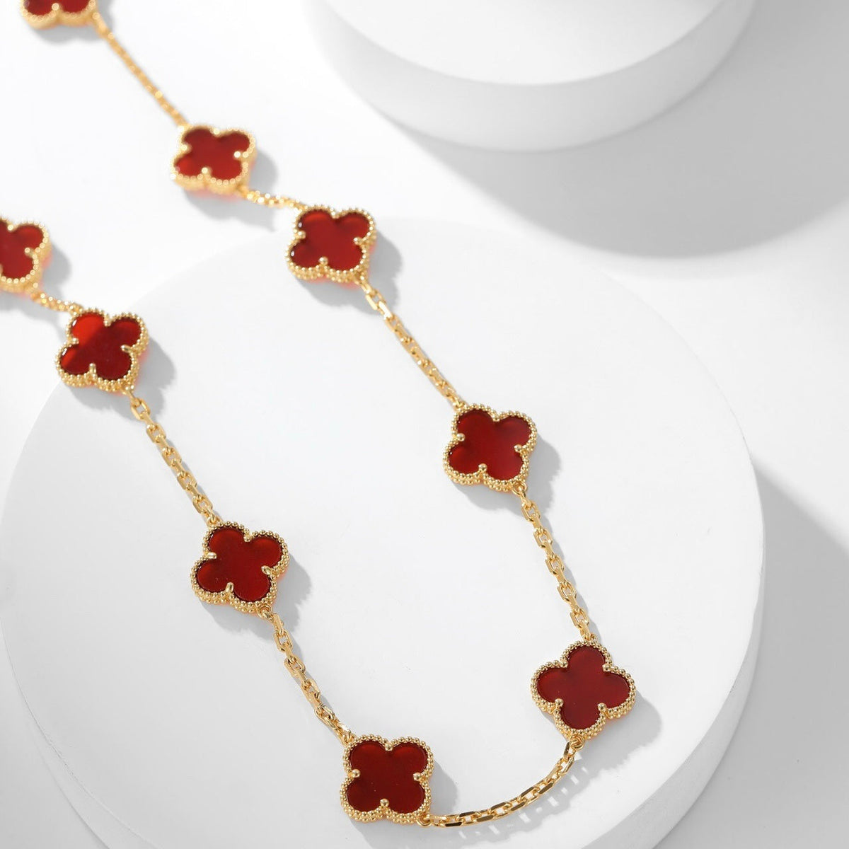 [⭐Shinejoy]CLOVER 10 MOTIFS CARNELIAN NECKLACE