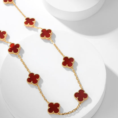 [⭐Shinejoy]CLOVER 10 MOTIFS CARNELIAN NECKLACE