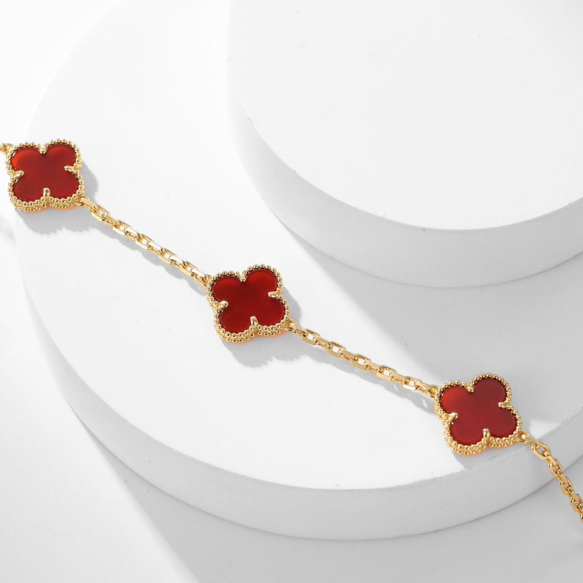 [⭐Shinejoy]CLOVER 10 MOTIFS CARNELIAN NECKLACE