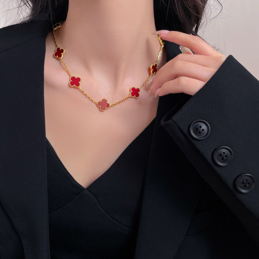 [⭐Shinejoy]CLOVER 10 MOTIFS CARNELIAN NECKLACE