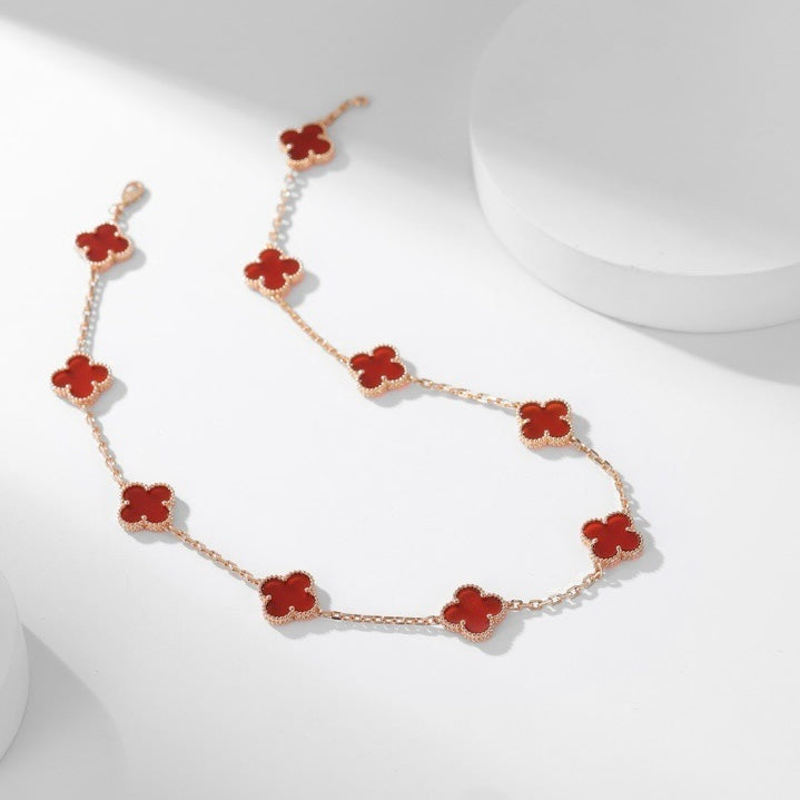 [⭐Shinejoy]CLOVER 10 MOTIFS CARNELIAN NECKLACE