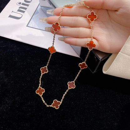 [⭐Shinejoy]CLOVER 10 MOTIFS CARNELIAN NECKLACE