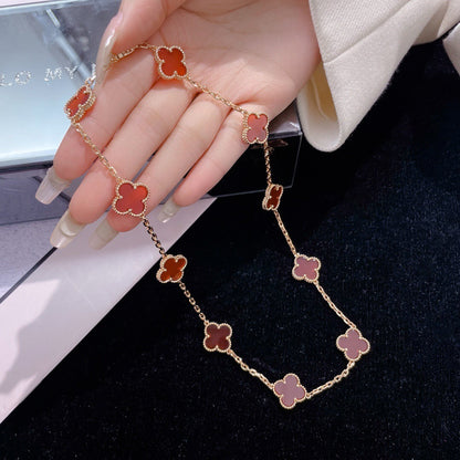 [⭐Shinejoy]CLOVER 10 MOTIFS CARNELIAN NECKLACE