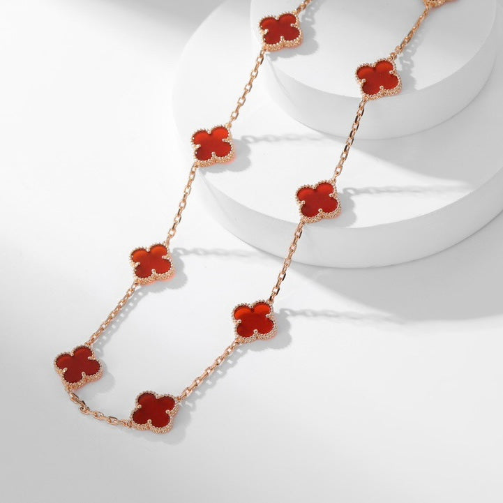 [⭐Shinejoy]CLOVER 10 MOTIFS CARNELIAN NECKLACE