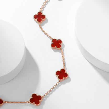 [⭐Shinejoy]CLOVER 10 MOTIFS CARNELIAN NECKLACE