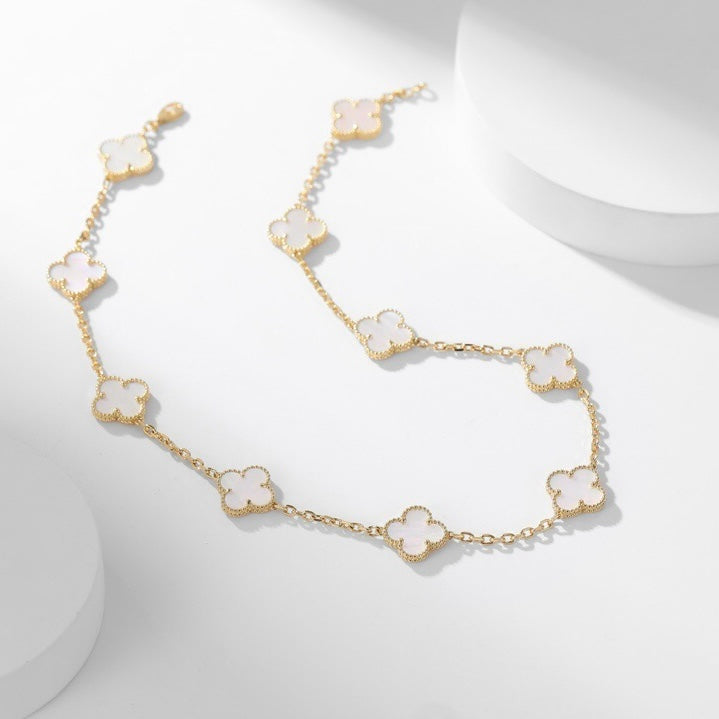 [⭐Shinejoy]CLOVER 10 MOTIFS WHITE MOTHER OF PEARL NECKLACE
