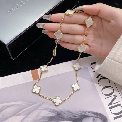 [⭐Shinejoy]CLOVER 10 MOTIFS WHITE MOTHER OF PEARL NECKLACE