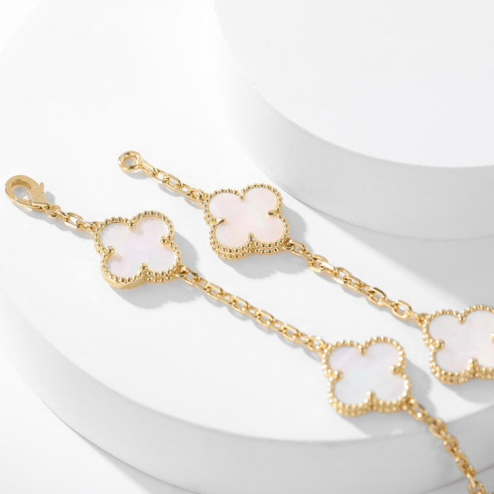 [⭐Shinejoy]CLOVER 10 MOTIFS WHITE MOTHER OF PEARL NECKLACE