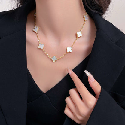 [⭐Shinejoy]CLOVER 10 MOTIFS WHITE MOTHER OF PEARL NECKLACE