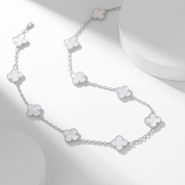 [⭐Shinejoy]CLOVER 10 MOTIFS WHITE MOTHER OF PEARL NECKLACE
